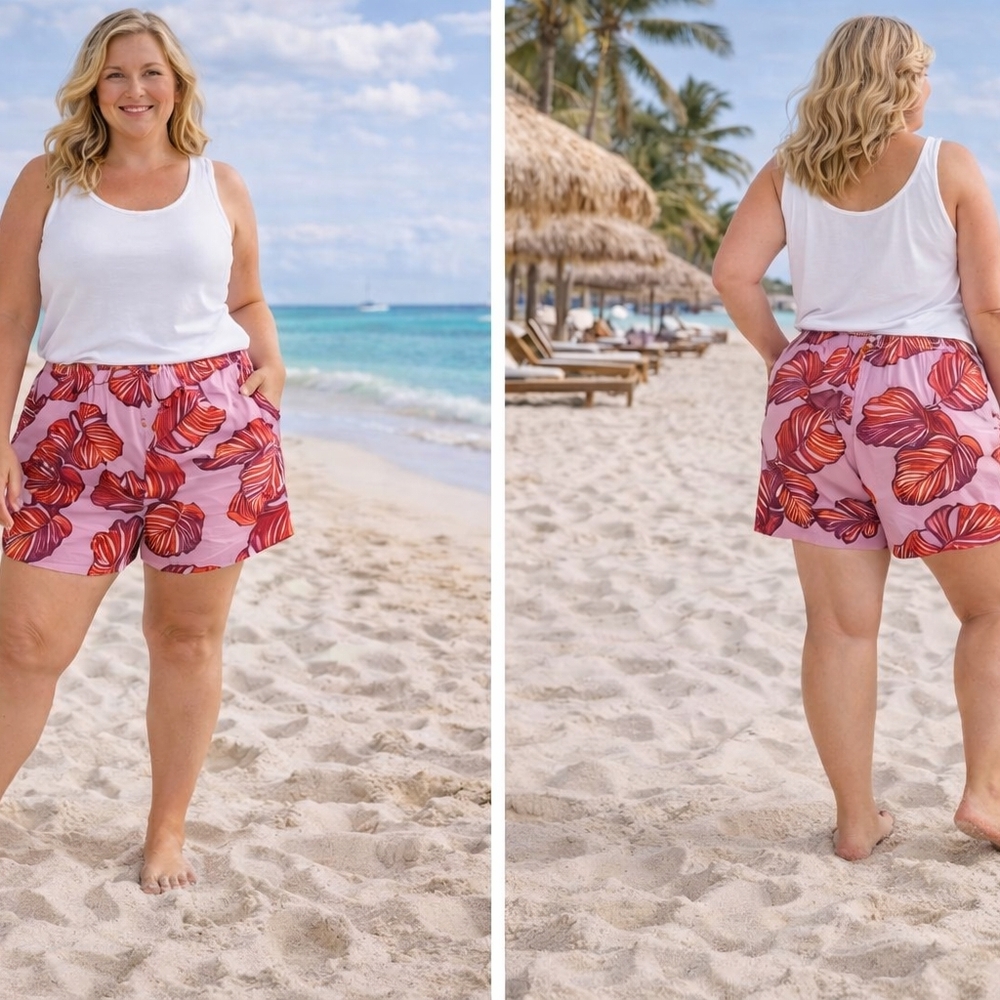 sofia jeans by sofia vergara pink tropical linen blend shorts xxl